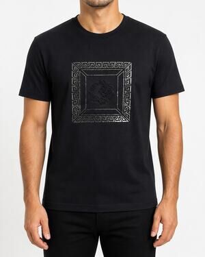 NEW Casa Moda Couture Shirt Mens Large Black Trendy Lion Short Sleeve Baroque